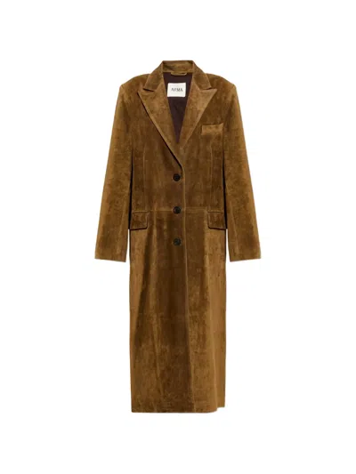 Arma Alissa Suede-finish Long Coat In Green