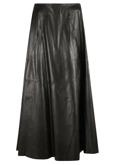 Arma Eleni Lamb Leather Pleated A-line Maxi Skirt In Black
