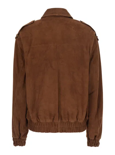 Arma Arched Shirt-collar Suede Jacket With Flap Pockets In Beige