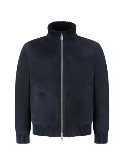 Arma Arek Shearling-trim Suede Jacket In Blue