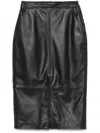 Arma Black Midi Black Skirt With Front Slit In Leather Woman In Black