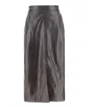 Arma Black Midi Black Skirt With Front Slit In Leather Woman In Brown