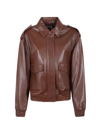 Arma Astra Epaulette Leather Jacket In Brown