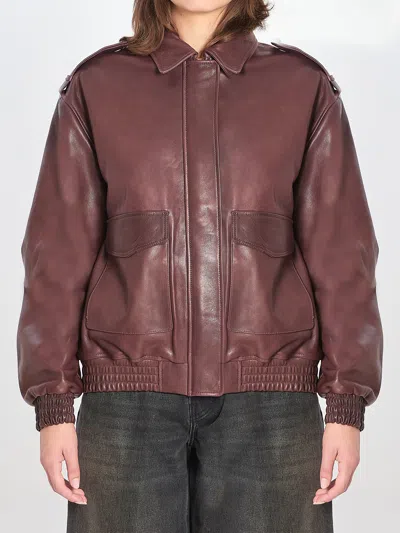 Arma Pointed-collar Leather Jacket In Brown
