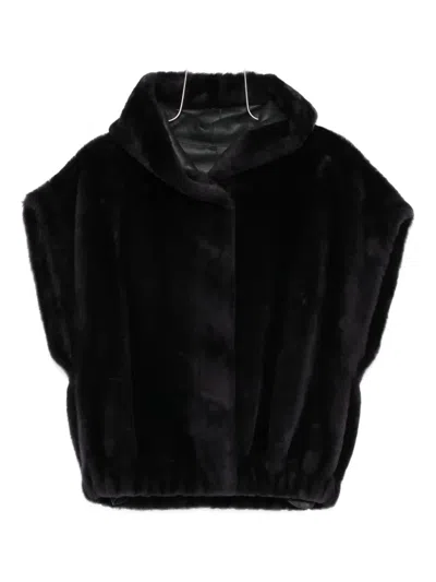 Arma Aurelie Hooded Faux-fur Jacket In Black
