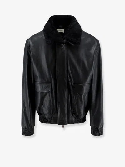 Arma Bari Leather Jacket With Faux Fur Collar In Black