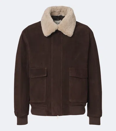 Arma Bari Shearling-trimmed Suede Blouson Jacket In Brown