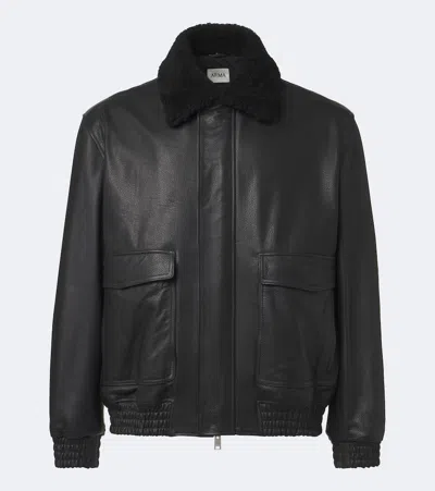Arma Bari Teddy-trimmed Leather Blouson Jacket In Black