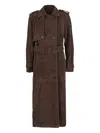 Arma Belted Double-breasted Suede Coat In Brown