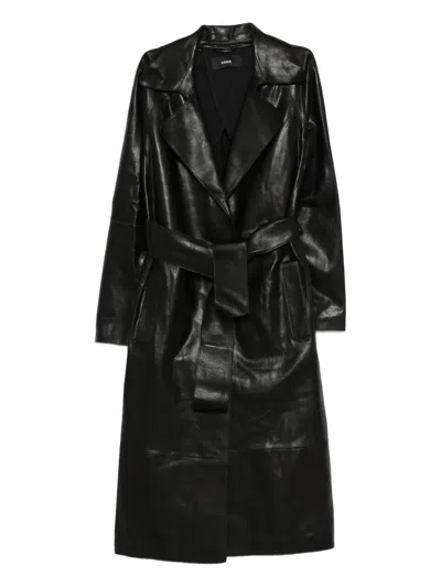 Arma Belted Leather Coat In Black
