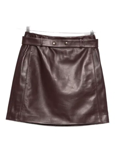 Arma Belted Leather Mini Skirt In Brown