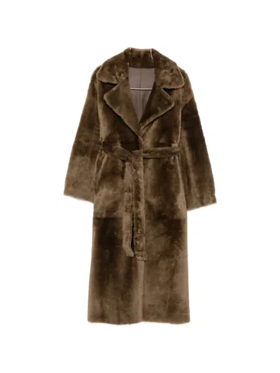 Arma Belted Shearling Coat In Brown