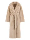 Arma Belted Shearling Coat In Neutral