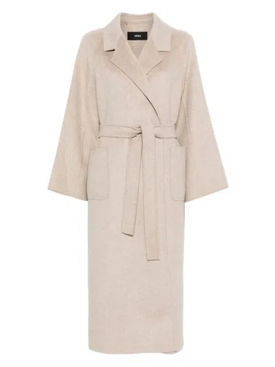 Arma Belted-wool Coat In Neutral