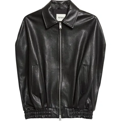 Arma Bina Vegetal Lambskin Leather Cape Jacket In Black