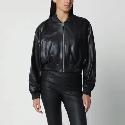 Arma Black Hannah Cropped Leather Bomber Jacket