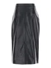 Arma Black Midi Black Skirt With Front Slit In Leather Woman In Black