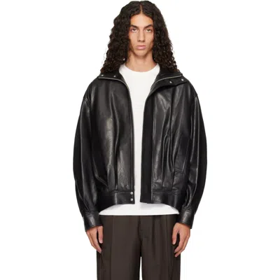 Arma Black Paulo Leather Funnel Neck Jacket