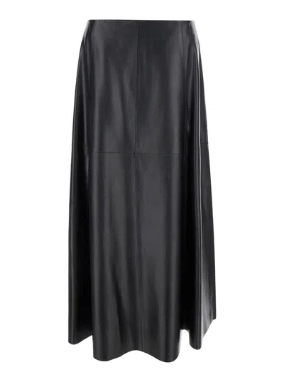 Arma Black Relaxed Skirt With Zip Closure In Leather Woman