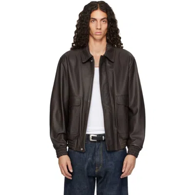 Arma Brown Bari Vintage Leather Bomber Jacket In Mud Brown