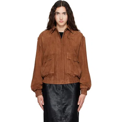 Arma Brown Halti Suede Bomber Jacket In Saddle