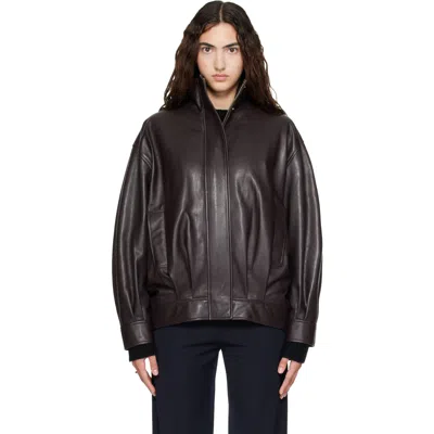 Arma Brown Paula Funnel Neck Leather Jacket