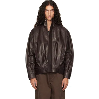 Arma Brown Paulo Leather Funnel Neck Jacket In Coffee Bean