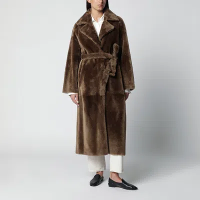 Arma Brown Rein Reversible Leather Coat In Beige