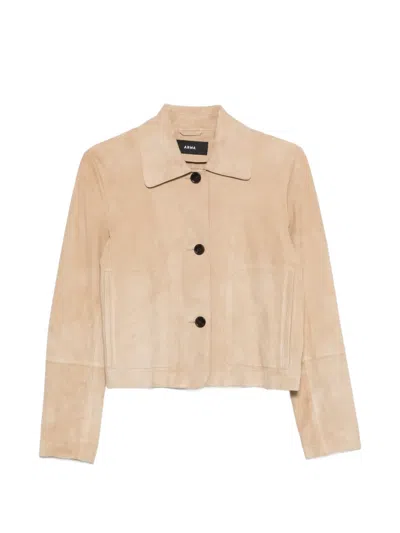 Arma Button-fastening Suede Jacket In Neutral