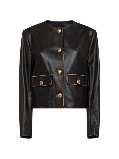 Arma Button Leather Jacket In Multi