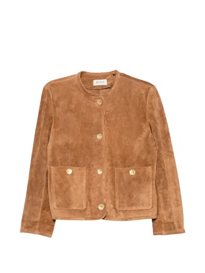Arma Button-up Suede Jacket In Brown