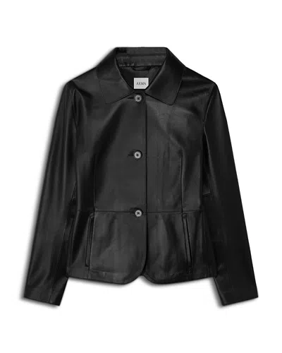 Arma Carmen Leather Button Front Jacket In Black