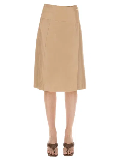 Arma Chic Front Button Mini Skirt In Beige