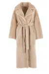 Arma Belted Shearling Coat In Beige