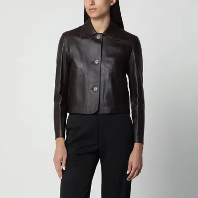 Arma Coffee Brown Emy Cropped Leather Jacket