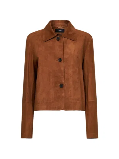 Arma Collared Buttoned Leather Jacket In Brown