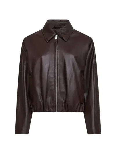 Arma Collared Leather Jacket In Brown