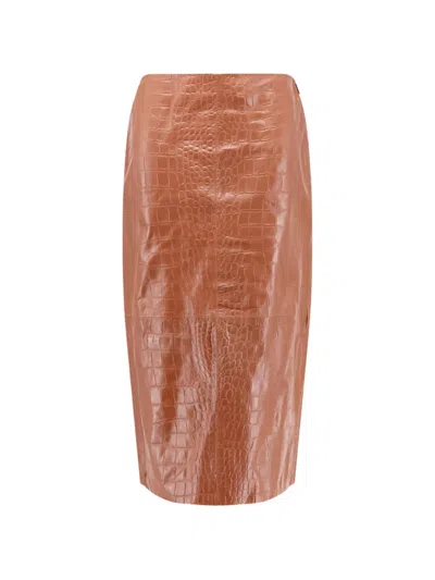 Arma Croc-effect Leather Skirt In Brown