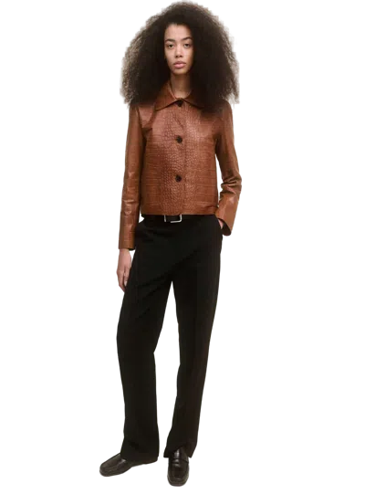 Arma Crocodile-embossed Leather Jacket In Brown