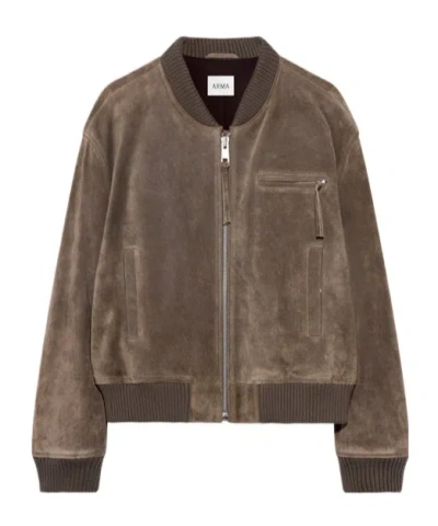 Arma Cropped Suede Bomber Jacket In Soil