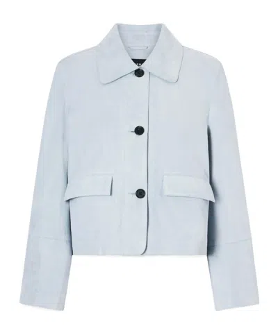 Arma Cropped Suede Buttonfront Jacket In Blue