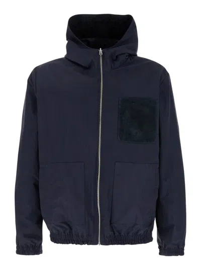 Arma Dark Blue Reversible Jacket With Hood In Suede