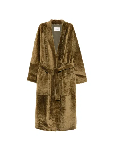 Arma Dilan Belted Leather Coat In Green