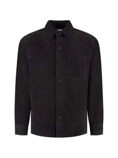 Arma Dino Suede Button-down Shirt In Blue