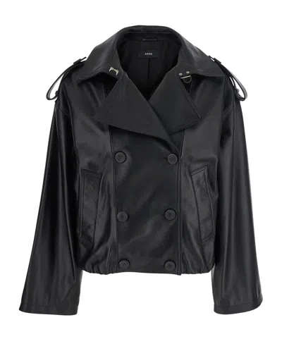 Arma Double-breasted Leather Jacket In Black