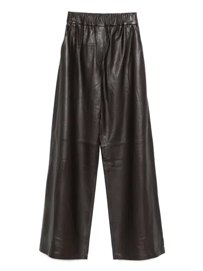 Arma Elastic-waist Leather Trousers In Brown