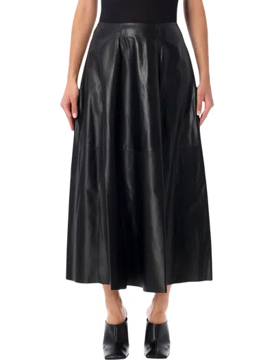 Arma Eleni Lamb Leather Pleated A-line Maxi Skirt In Nero