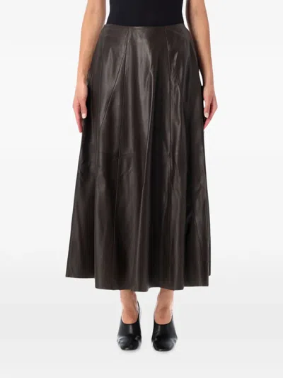 Arma Eleni Pleated Lambskin Leather Maxi Skirt In Brown