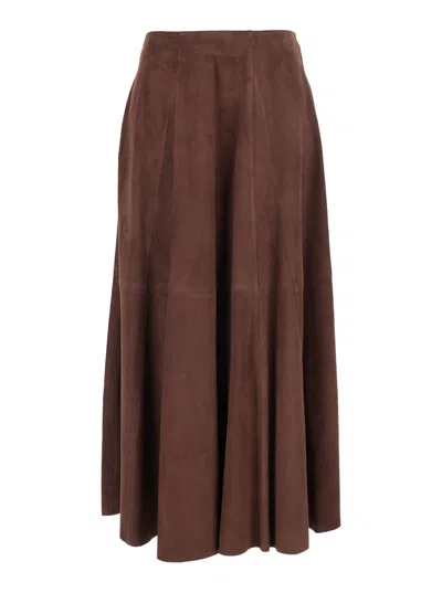 Arma Eleni Suede High-waist Skirt With Hidden Back Closure In Brown