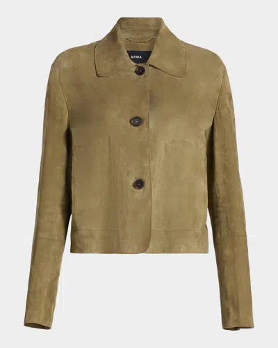 Arma Emy Button-down Goatskin Suede Jacket In Green